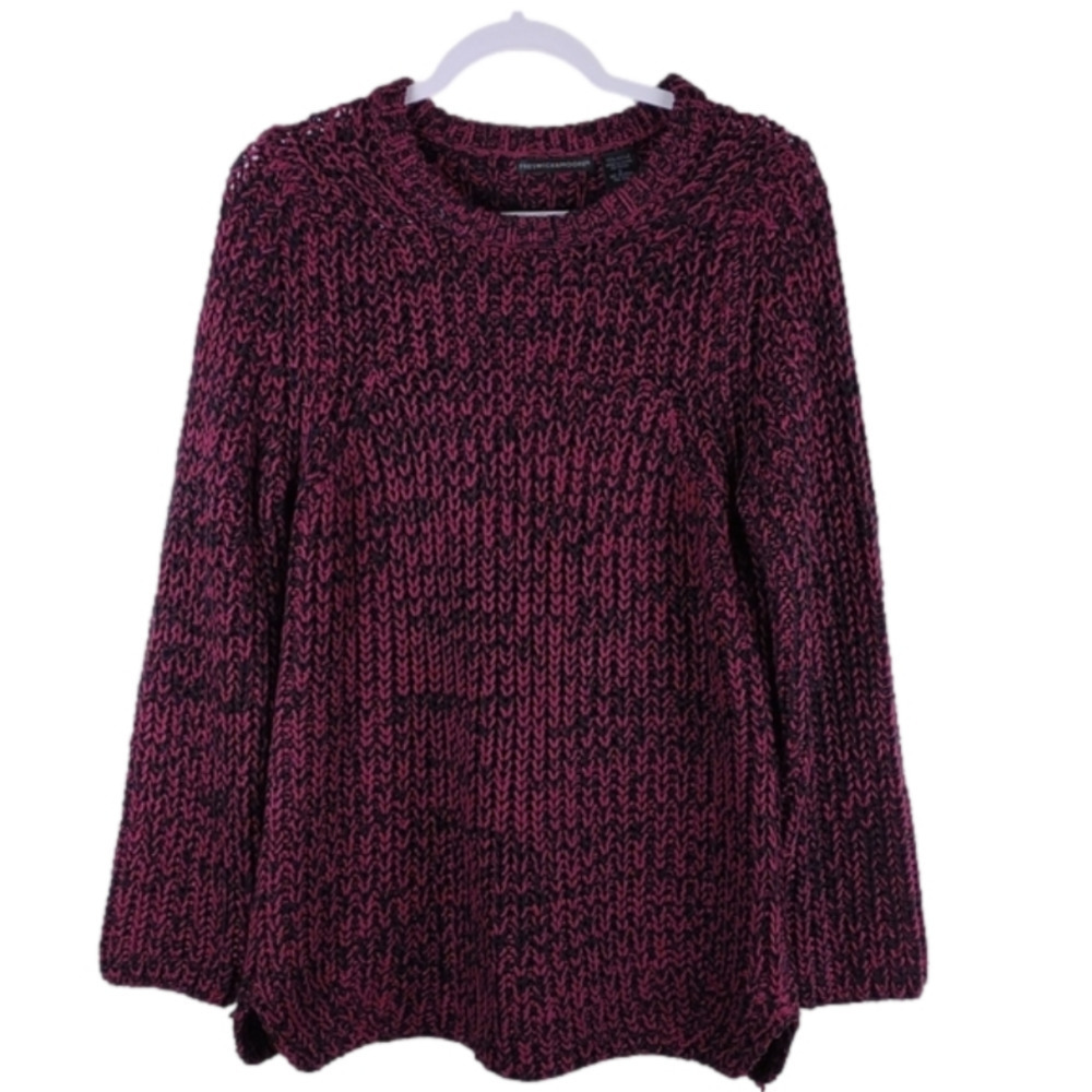 Preswick & Moore Burgundy Black Crew Neck Long Sleeve Pullover Knit Sweater Top